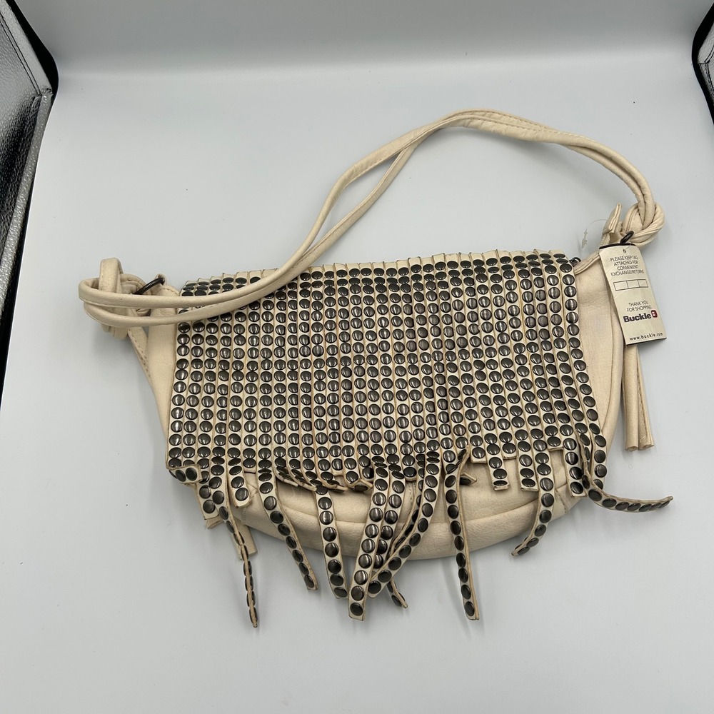 Buckle Crossbody Bag Womens OS Cream Studded Fringe Western Boho
